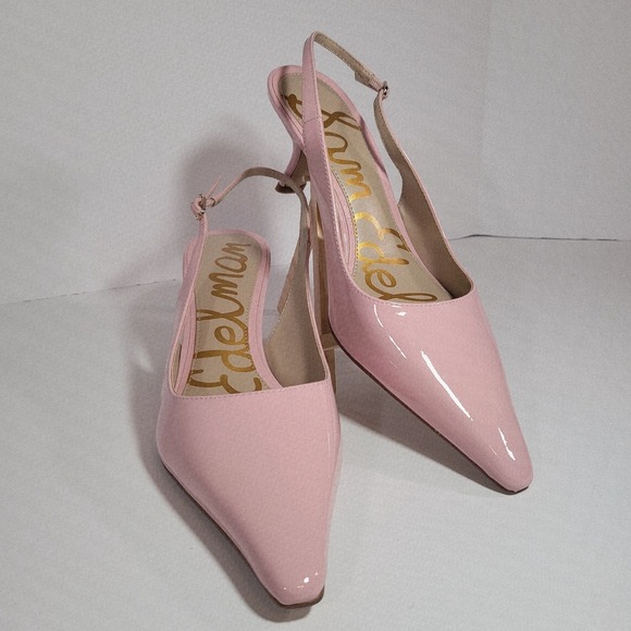 Sam Edelman Bianka Pink Patent Leather Slingback Pumps Pointed Toe MSRP $150 - Picture 2 of 16
